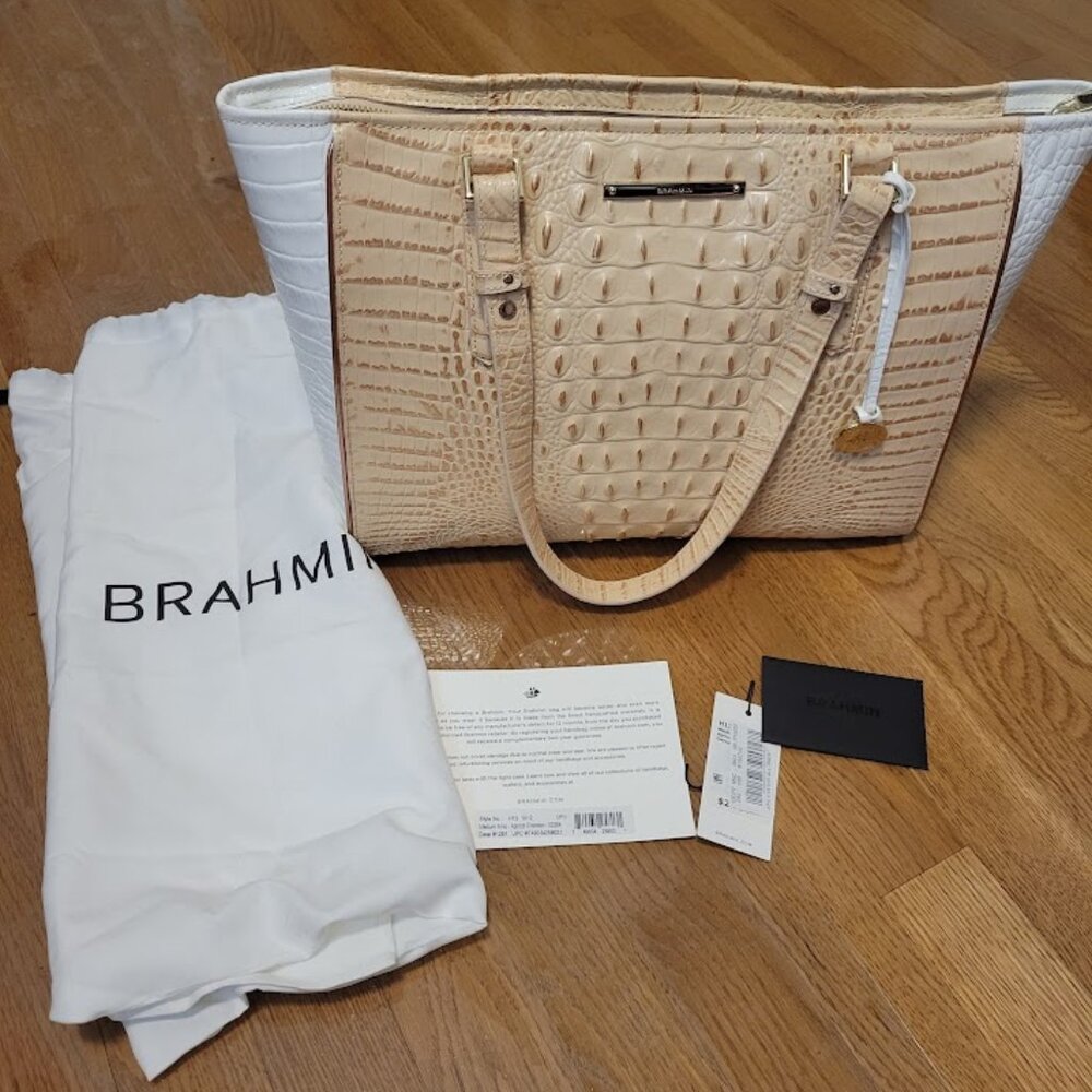 Brahmin Medium Arno Tote Apricot Ombre Melbourne Croc Embossed NWOT